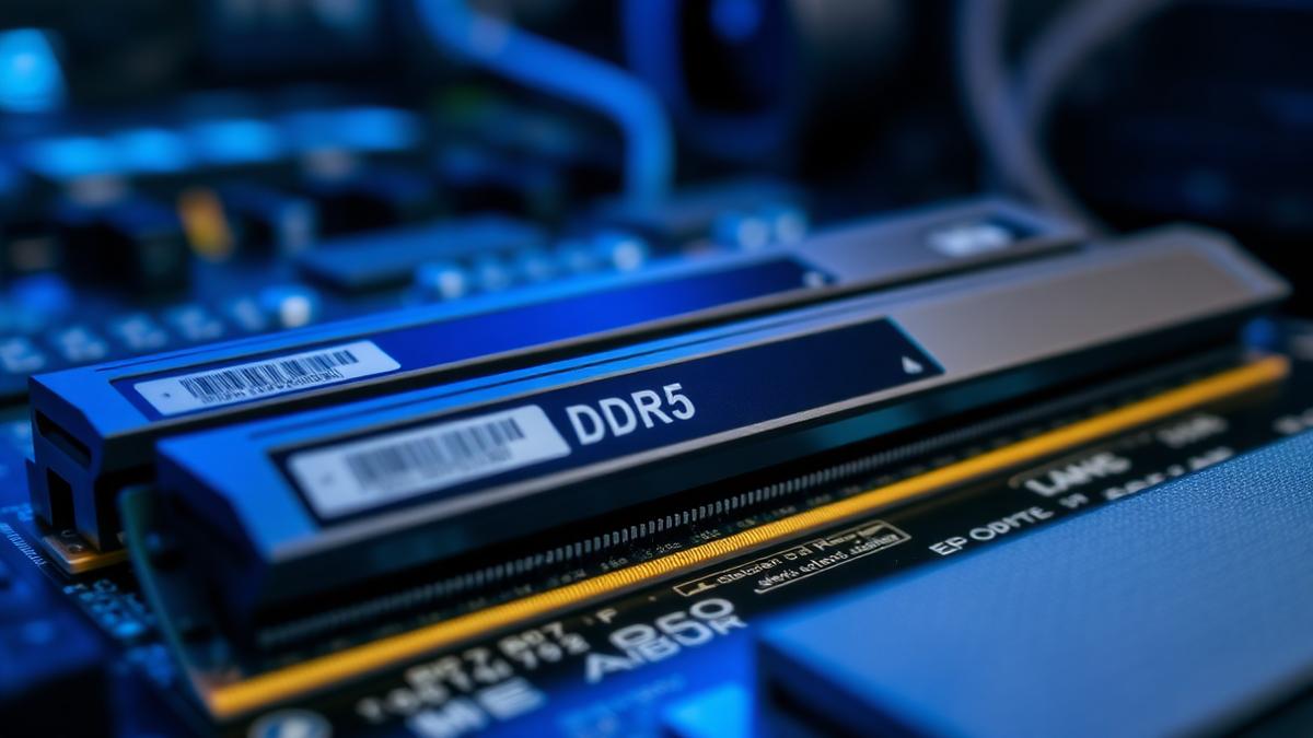 DDR5 memory modules seated on a server motherboard in a data centre