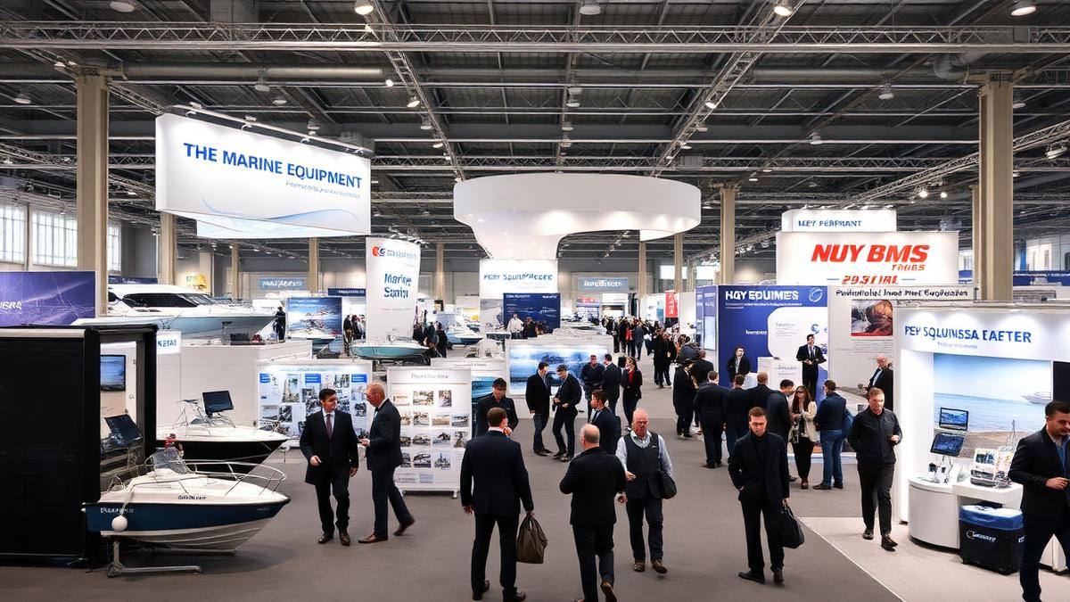 Visitors and exhibition stands at the METSTRADE marine equipment show in Amsterdam