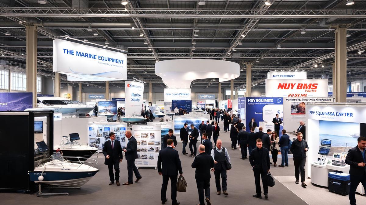 Visitors and exhibition stands at the METSTRADE marine equipment show in Amsterdam