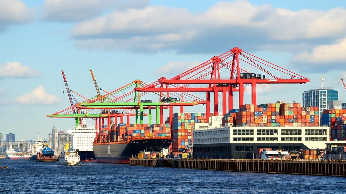 Container cranes and vessels in Hamburg harbour during the SMM maritime trade fair