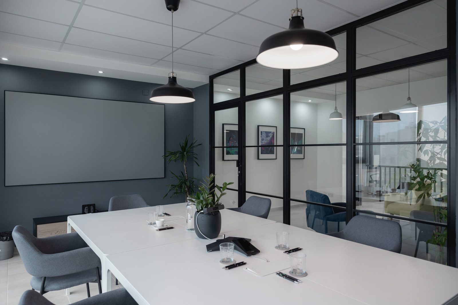Meeting room at the YOT LTD office where project designs are reviewed with partners