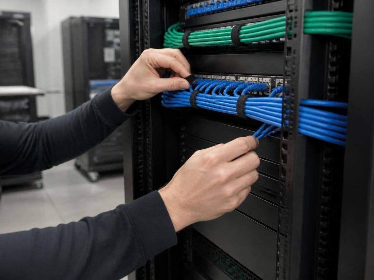 Cable containment and rack cabling being installed and dressed aboard a vessel under YOT LTD programme management